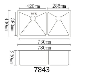 Double Bowl Rectangular Stainless Steel Sink Undermount Top Mount-7843