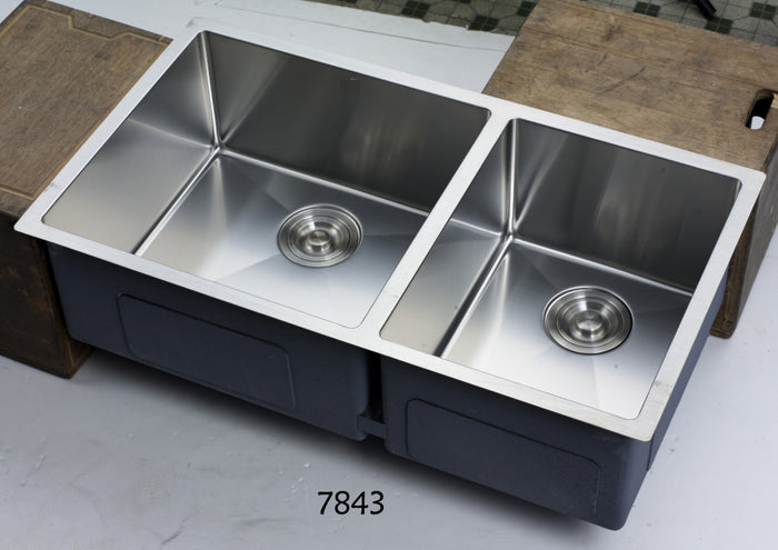 Double Bowl Rectangular Stainless Steel Sink Undermount Top Mount-7843