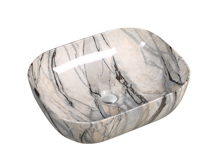 Art Basin Marble Pattern Round Corner Rectangle Top Mount Basin - A0081