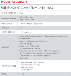 Di Lusso FREESTANDING COMBI STEAM OVEN - BLACK CSO28ABFS