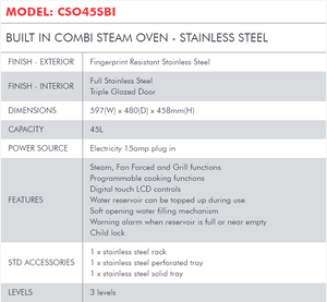 Di Lusso BUILT IN COMBI STEAM OVEN - STAINLESS STEEL CSO45SBI