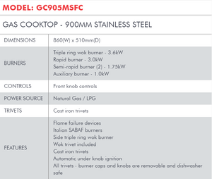 Di Lusso GAS COOKTOP - 900MM STAINLESS STEEL GC905MSFC