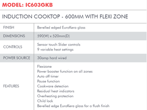 Di Lusso INDUCTION COOKTOP - 600MM WITH FLEXI ZONE IC603GKB