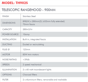 Di Lusso TELESCOPIC RANGEHOOD - 900MM TH902S