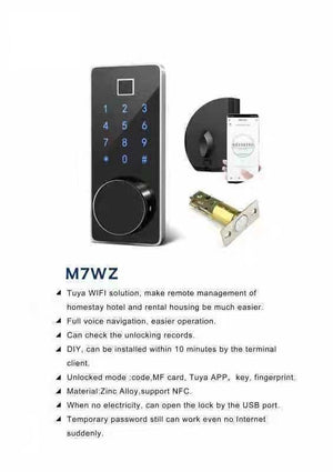 Smarton APP WiFi Remote Fingerprint Door Lock For Airbnb, Office, Residential -- M7WZ