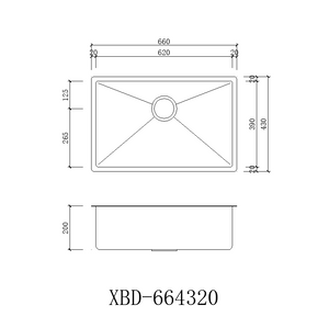 Single Bowl Rectangular Stainless Steel Sink Undermount Top mount - XBD-684320/664320